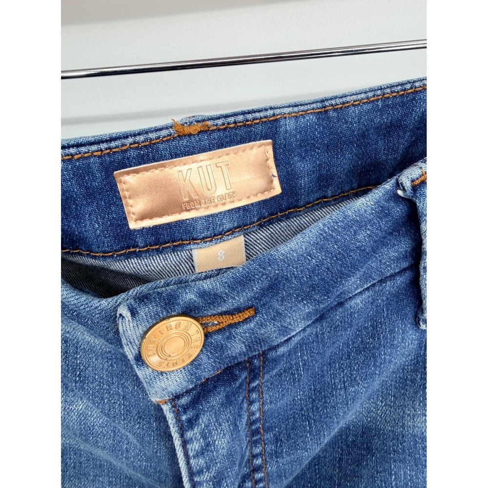 KUT from the Kloth Meg Wide Leg Jeans 8 Blue Raw Hem High Rise Coastal Boho - Picture 3 of 10